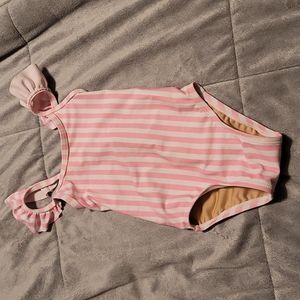 Old navy pink and white striped swim suit- 12-18 months